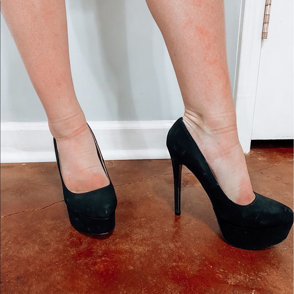 Black suede platforms